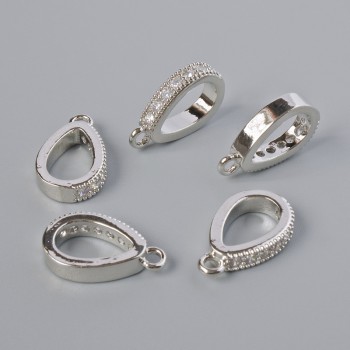 Základ pro přívěsek s bílými krystaly, stříbrná barva kovu, rozměr 15×3 mm, 1 ks