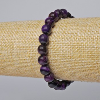 Náramek z fialového kočičího oka, hladké korálky, průměr 8,5 mm, délka 18 cm (elastický)