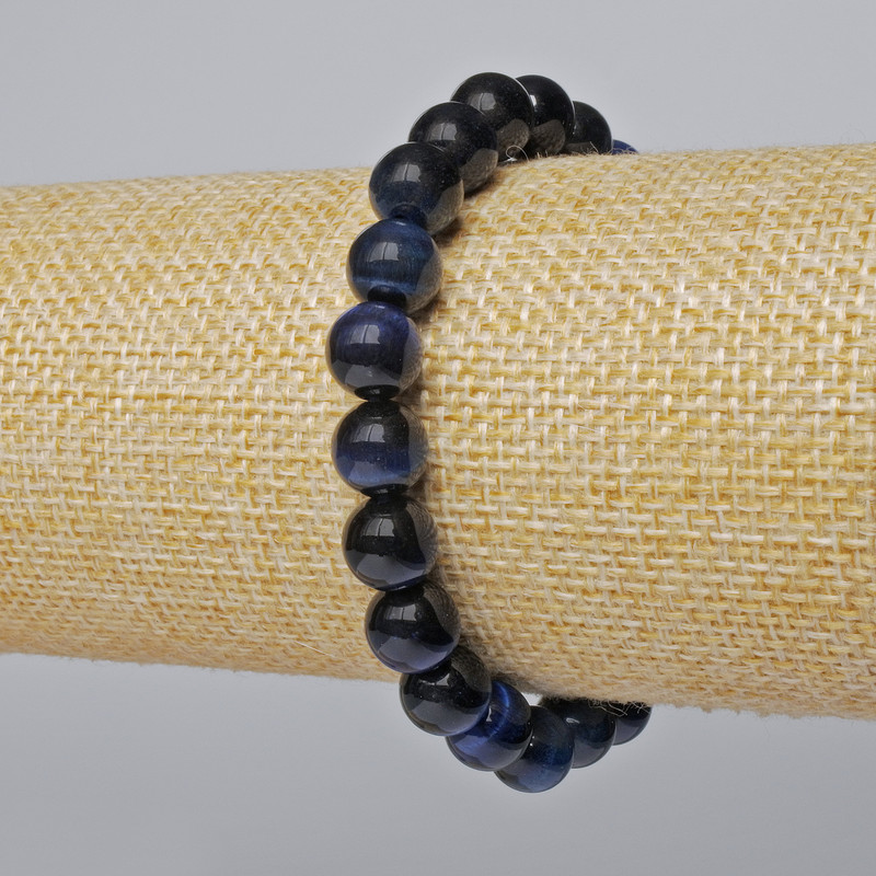 Náramek z modrého kočičího oka, přírodní kámen, hladké kuličky, průměr cca 8,5 mm, délka 18 cm ± (elastický)