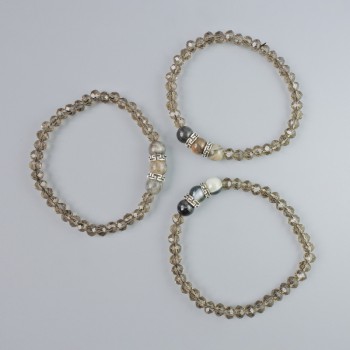 Náramek z českého křišťálu a mixu korálků, průměr 6×4 mm, 5 mm a 8,5 mm ±, délka 18 cm ± (elastický) s kovovými vložkami