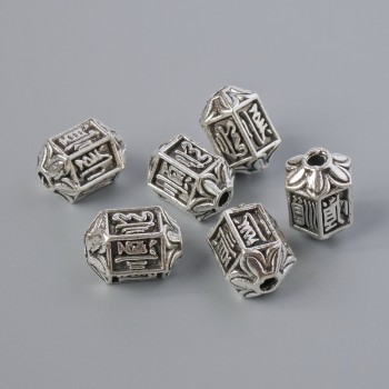 Kovové komponenty – korálka-vložka, průměr 10×7 mm, otvor 1,7 mm, stříbrná barva kovu, 6 ks