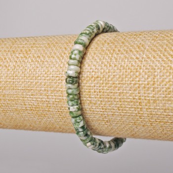 Náramek z mechového achátu, hladké rondelové korálky, průměr 6×2 mm, 5 mm +/-, délka 18 cm +/- (elastický)