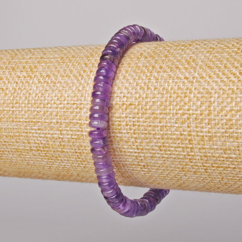 Náramek z ametystu, hladké rondelové korálky, průměr 6×2 mm, délka 18 cm (+/-) elastický