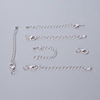 Kovové zapínání karabinka, průměr 10×5 mm, s prodlužovacím řetízkem, délka 5,5 cm, stříbrná barva kovu, 1 ks