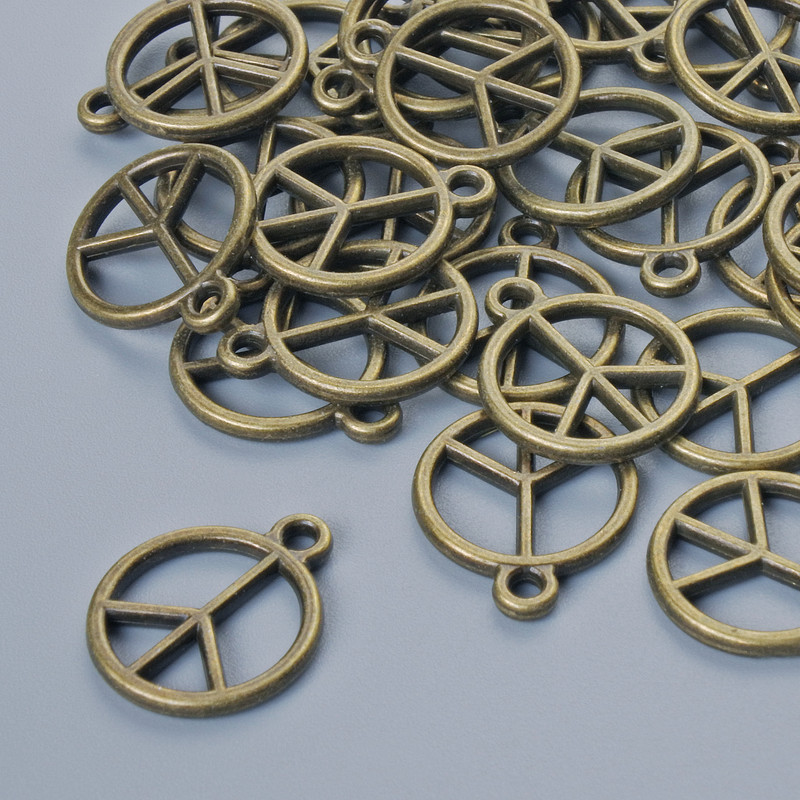 Přívěsek "Znak míru", bronzová barva kovu, průměr 14,5×12 mm, průměr otvoru 1,5 mm, balení 30 ks ±