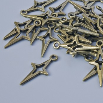 Přívěšek „Hvězda“, průměr 23 × 10 mm, průměr dírky 1,6 mm, balení 30 ks ±, bronzová barva kovu