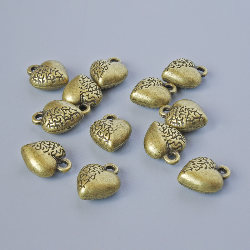 Přívěsek „Srdce“, rozměr 12×9,5 mm, průměr otvoru 1,7 mm, balení 12 ks ±, bronzová barva kovu