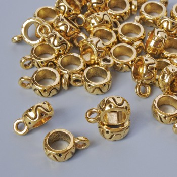 Poutko bail, držák pro visací šperk, průměr 3,5×7,5 mm, průměr otvoru 1,7 mm, 4,6 mm, délka 10 mm, balení 41 ks ± 20 g ± zlatá barva kovu