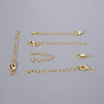 Karabinkové zapínání s prodlužovacím řetízkem, průměr 12×6 mm, délka 5,5 cm, zlatý odstín kovu, 1 ks