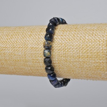 Náramek z modrého kočičího oka, brusované kubické korálky, průměr 7 mm, délka 18 cm (elastický)