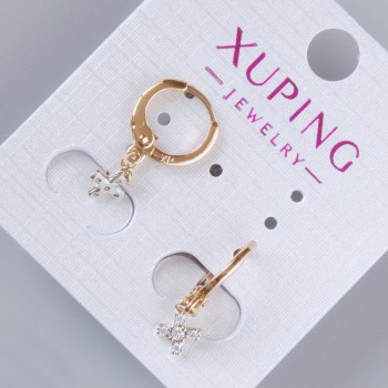 Náušnice «Kříž» Xuping se bílými kamínky, průměr 7,5×6 mm, délka 23 mm, pozlacené 18K