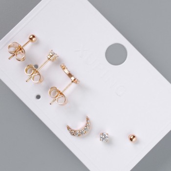 Náušnice pecky Xuping (sada ze 3 párů) s bílými štrasovými kamínky, průměr 9×2,5 mm, 4 mm, 3 mm, pozlacené 18K