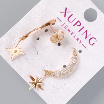 Náušnice pecky «Měsíc a hvězda» Xuping se bílými štrasovými kamínky, průměr 19×3,5 mm, 10 mm, délka 30 mm ± pozlacené 18K