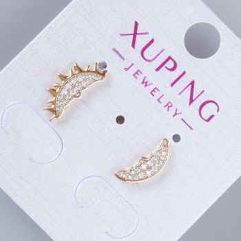 Náušnice pecky „Slunce a Měsíc“ Xuping se bílými štrasami, průměr 14,5 × 7 mm a 12 × 5 mm, pozlacené 18K