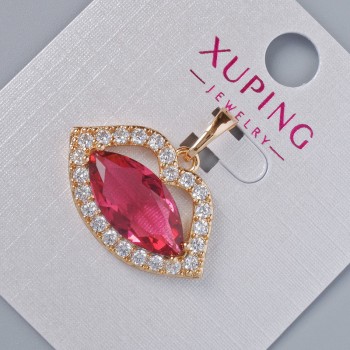 Přívěšek 'Rty' Xuping se bílými štrasovými kamínky a červeným krystalem, rozměry 17×24 mm, délka 23 mm, pozlacený 18K