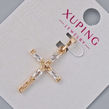Přívěšek „Kříž“ Xuping s bílými krystaly, průměr 23,5×16 mm, délka 29 mm ±, pozlacení 18K