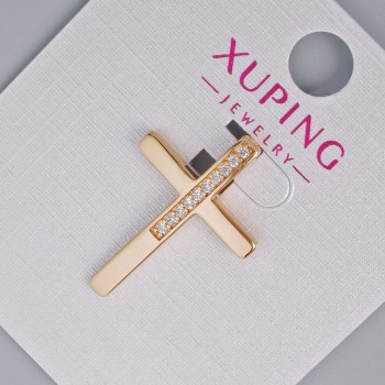 Přívěsek 'Kříž' Xuping se bílými štrasami, průměr 25×17 mm, pozlacený 18K