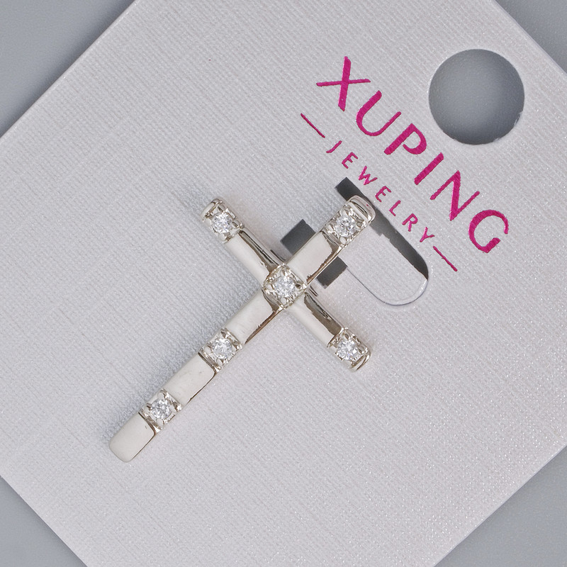 Přívěšek „Kříž“ Xuping s bílými krystaly, rozměry 27×16,5 mm, rhodiované