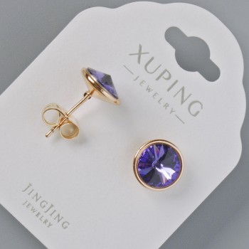 Náušnice pecky Xuping se Swarovski krystaly, fialová barva, průměr 10 mm, pozlacení 18K