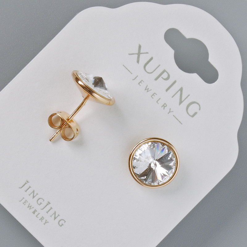 Náušnice pecky Xuping se Swarovski krystaly, barva bílá, průměr 10 mm, pozlacené 18K