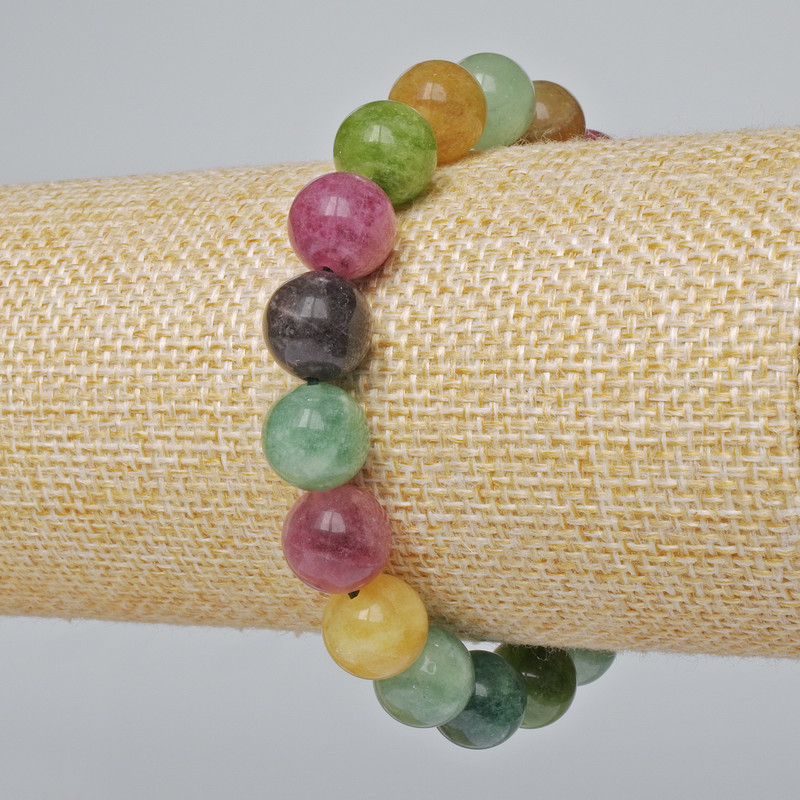 Náramek z turmalínu, přírodní kámen, hladké kuličky, průměr 10 mm, délka 18 cm, elastický