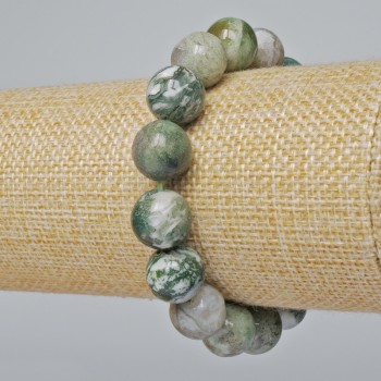 Náramek z mechového achátu – přírodní kámen – hladká kulička, průměr 12 mm, délka 18 cm, elastický