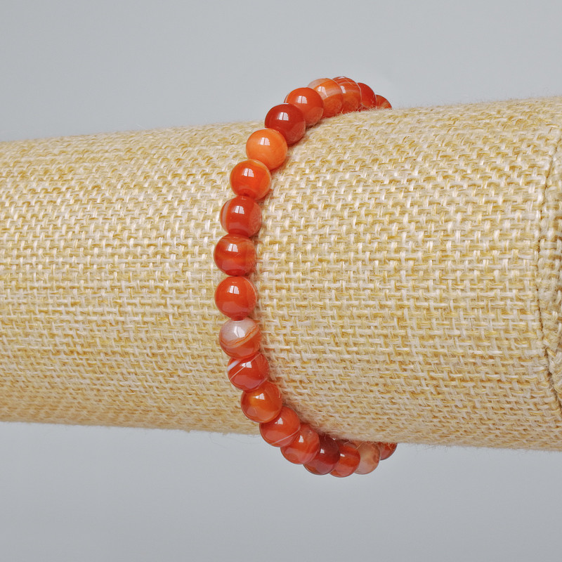 Náramek z karneolu, přírodní kámen, hladká kulička, průměr 6 mm ±, délka 18 cm ± (elastický)