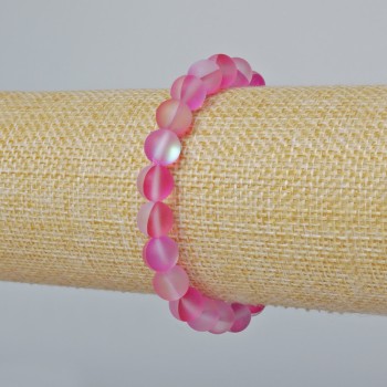 Náramek z opálového skla, hladká kulička, malinový matný chameleon, průměr 8 mm, délka 18 cm, elastický