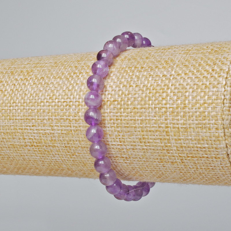 Náramek z přírodního ametystu, hladké kuličky, průměr 6 mm, délka 18 cm, elastický