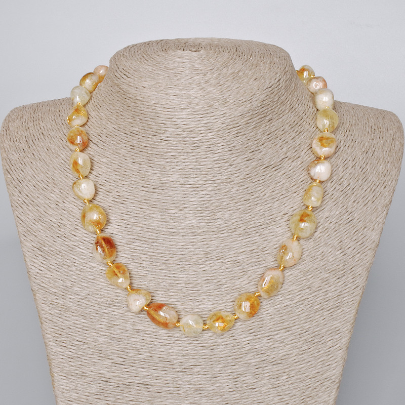 Náhrdelník z citrínu, přírodní kámen, facetované korálky, průměr 11×12 mm ±, délka 46–48 cm