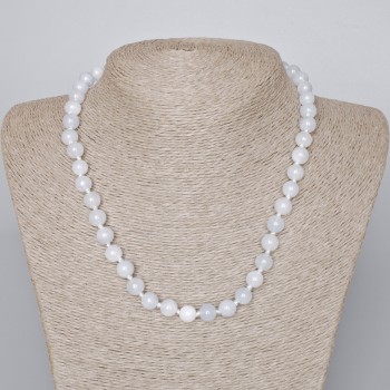 Náhrdelník z akvamarínu, přírodní kámen, hladká kulička, průměr 8 mm, délka 46–49 cm