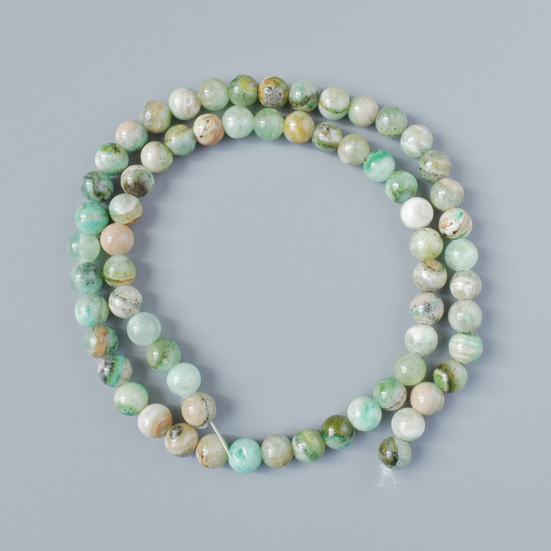 Korálky Chrysoprase (umělý akryl) – hladká kulička, průměr 6,5 mm, délka 40 cm, na niti