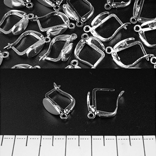 Háčky na náušnice s anglickým zapínáním 'jazýček' – 50 párů, 14×10 mm, stříbrný kov