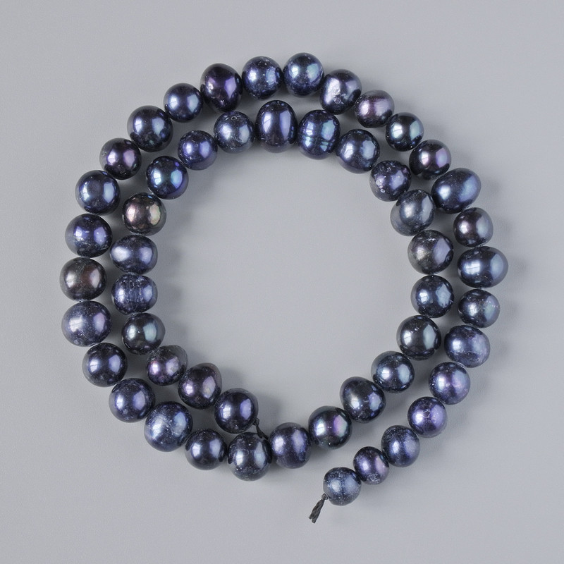 Černé říční perly – korálky, průměr 8,5×7 mm, délka 35 cm, na niti