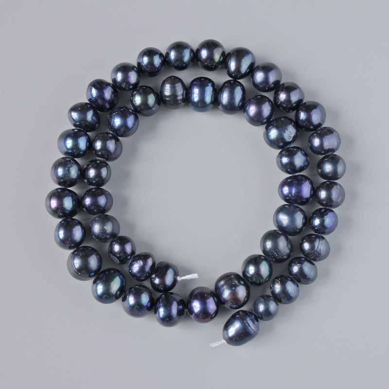 Černé říční perly, korálky, průměr 8,5×7 mm, délka 35 cm, na niti