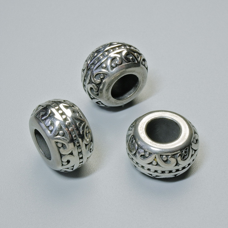 Stříbrná korálka-vložka, průměr 12×7,5 mm, díra 5,5 mm, stříbrný kov, 1 ks