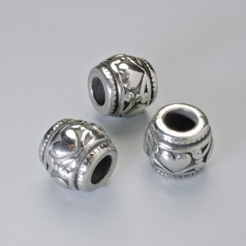 Korálka-vložka, průměr 9,5×11 mm, otvor 4,9 mm, stříbrná barva kovu, 1 ks