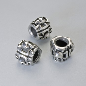 Příslušenství – korálka-vložka «Lebka», rozměr 9×11 mm ±, otvor průměru 5,1 mm, stříbrný odstín kovu, 1 ks