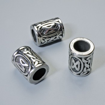Kovová korálka severská runa, rozměr 13×10 mm, dírka 6 mm, stříbrný odstín kovu, 1 ks