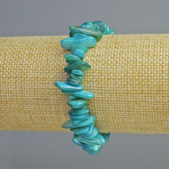 Náramek tónovaný modrou perletí, drobné kousky o rozměru 10×2 mm, délka 18 cm (+/-) (elastický)