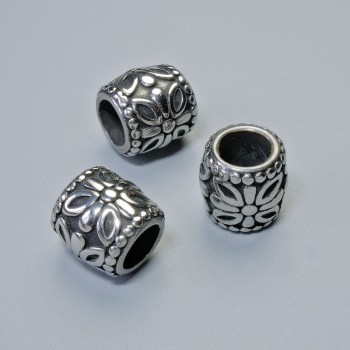 Korálka-vvlozka, průměr 9,5×9 mm, díra 5,3 mm, stříbrná barva kovu, 1 ks