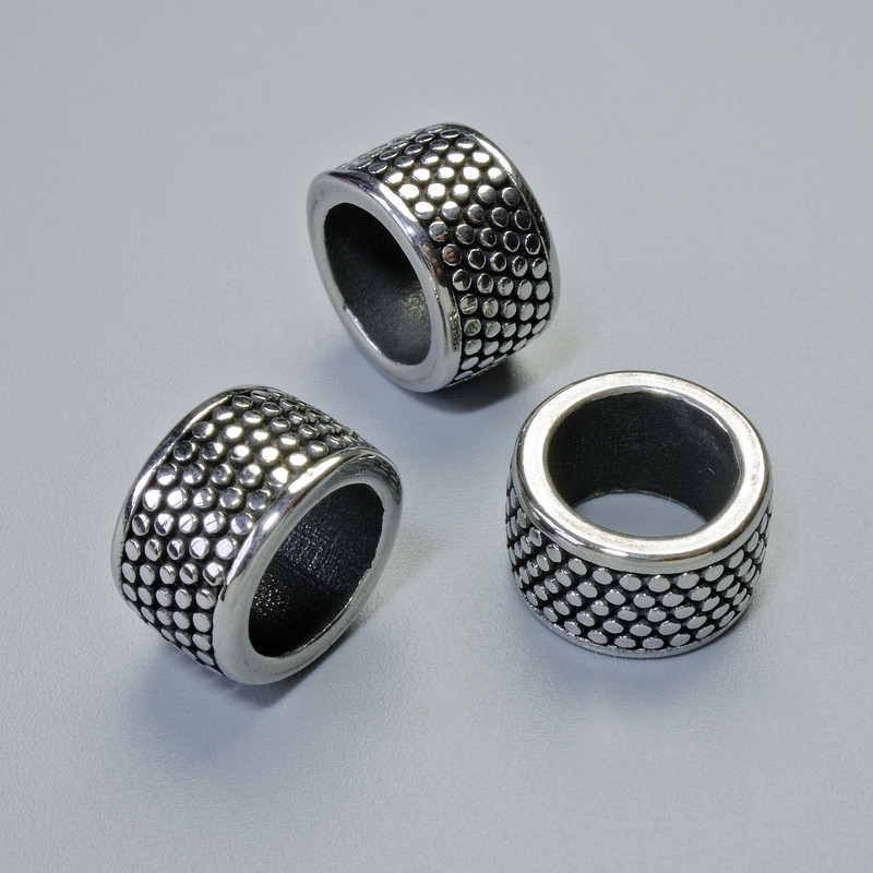 Furnitura – korálka-vložka, průměr 7×12 mm, otvor 2 mm, stříbrná barva kovu, 1 ks