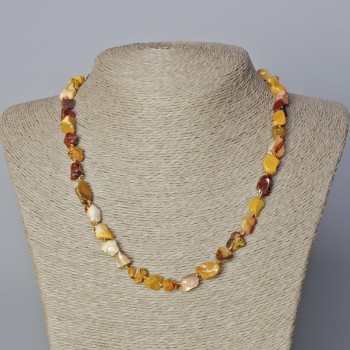 Náhrdelník z jaspisu Mookaite, přírodní neošetřený kámen, korálky 8×10 mm ±, délka 45–49 cm ±