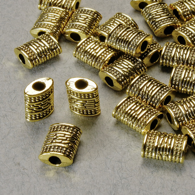Zlatá korálka-vložka, průměr 9×7×4 mm, díra 2,5 mm, zlatá barva kovu, balení 20 g ± 25 ks ±