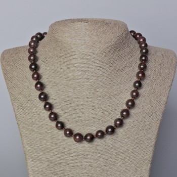 Náhrdelník z granátu, přírodní kámen, hladké korálky, průměr 10,5 mm, délka 45–48 cm
