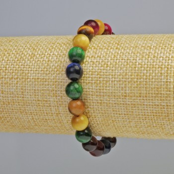 Náramek Kočičí oko – assortiment z přírodních kamenů, hladké korálky, průměr 8,5 mm ± (elastický), délka 18 cm+