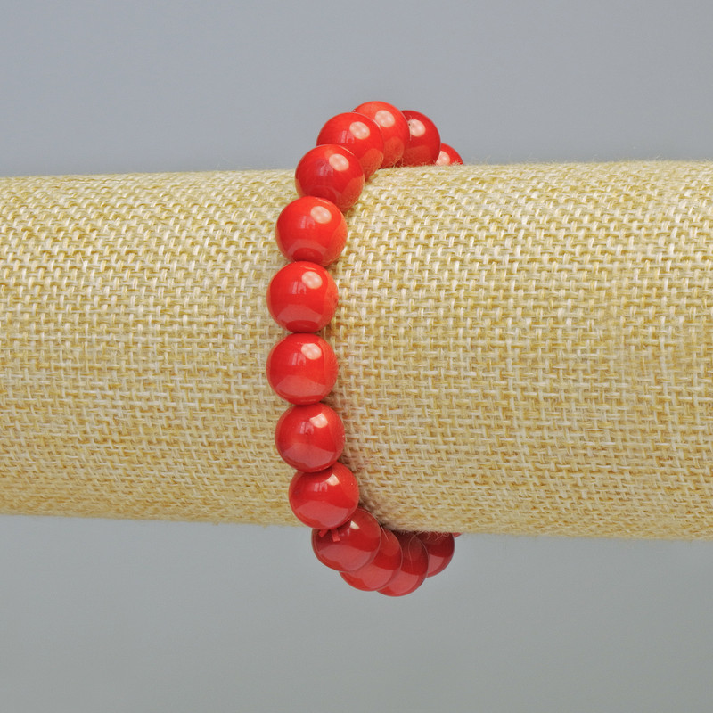 Náramek z korálu, přírodní, hladké kuličky, průměr 10 mm ± (elastický), délka 18 cm