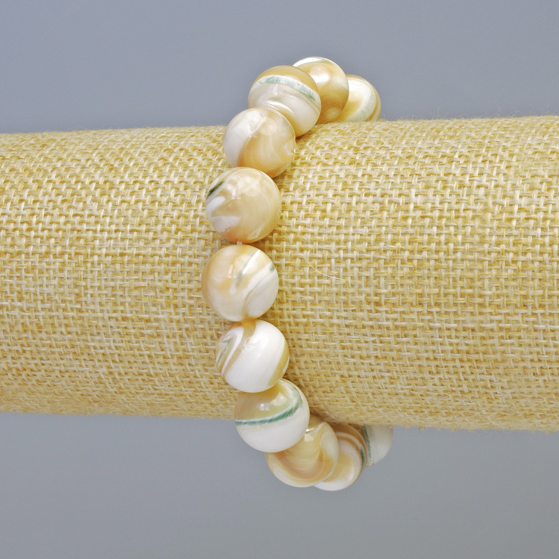 Náramek z perleti, přírodní, hladká kulička, průměr 12 mm ± (elastický), délka 18 cm+