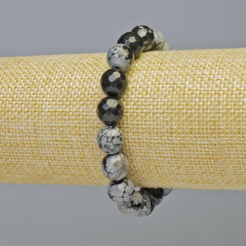 Náramek ze sněžného obsidiánu «Slzy Apačů» přírodní kámen, brusované kuličky, průměr 10 mm ± (elastický), délka 18 cm+