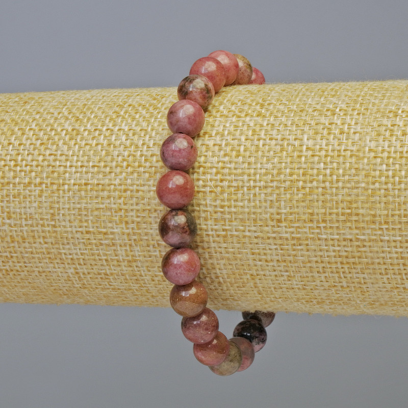 Náramek z rodonitu, přírodní kámen, hladké kuličky, průměr 8 mm ± (elastický), délka 18 cm+